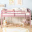 Lit mezzanine simple en bois massif et en bois d'hévéa avec échelle, plateforme de lattes renforcées, rose