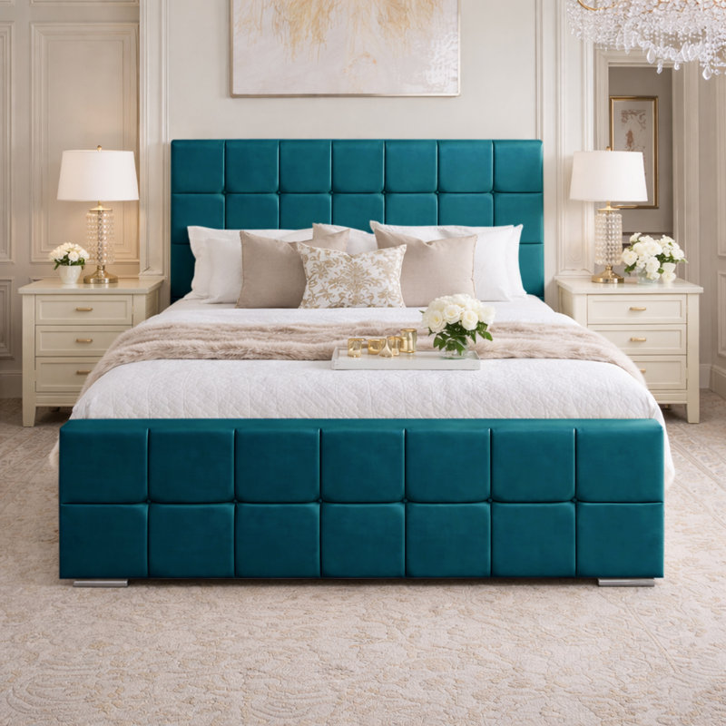 Upholstered Velvet Bed, Double (4'6), Mallard