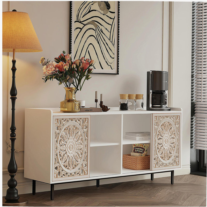 Meuble télé de style Mid-Century moderne avec rangement blanc et armoire de rangement