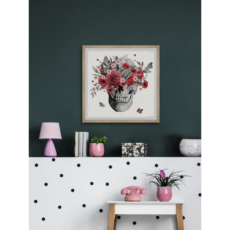 «Flowers And A Skull» par Marmont Hill - reproduction de cadre photo, H 12 po x l 12 po x P 1,5 po