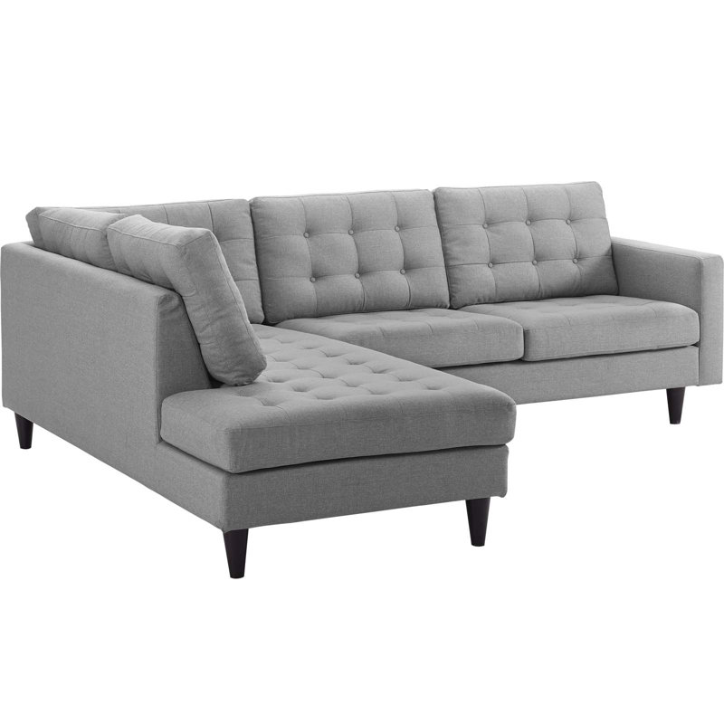Canapé modulaire en tissu 2 pièces Modway Empress, Velours gris clair, Accoudoir à gauche (vu de face)