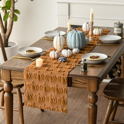 Chemin de table 13 po x 36 po Caramel Décoration de table de salle à manger saisonnière pour la décoration de fête, peluche d'automne 3D