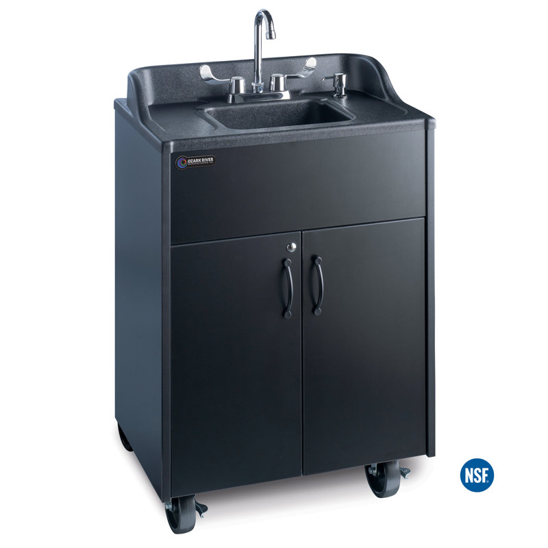 Lavabos portables Ozark River Premier, comptoir et bassin en stratifié noir ABS, station de lavage des mains à eau chaude mobile avec réservoirs d'eau, lavabo portatif avec roulettes certifié NSF