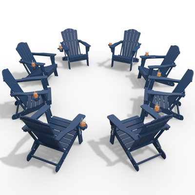 Folding Adirondack Chair with Cup Holder,HDPE Outdoor Chair with Comfort Ergonomic Seat for Patios,Lawn,Garden, Backyard Use