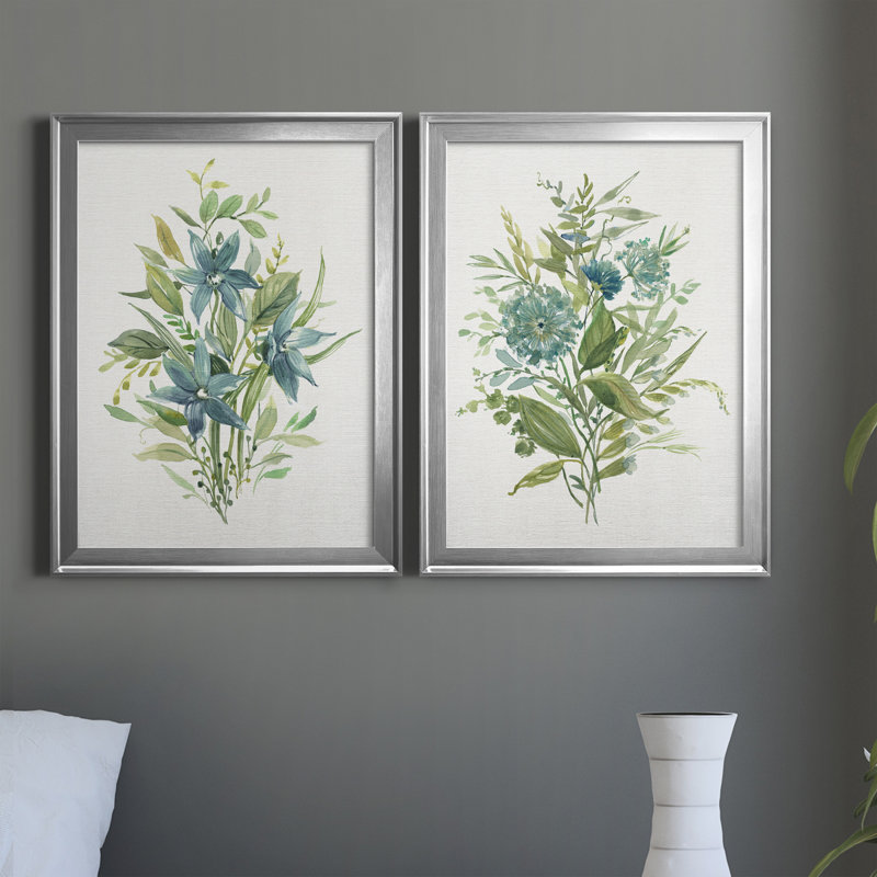 «Greenery I», ensemble de 2 peintures sur toiles, Toile avec cadre argenté, H 22,5 po x l 61 po x P 1,5 po