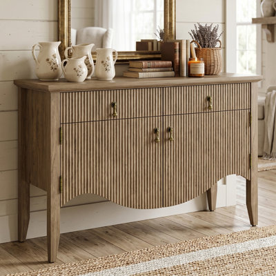 Avenall 40" Mid-Century Modern Fluted Wood Storage Cabinet & Entryway Console Table – Vintage Reeded Sideboard Credenza for Living Room,Light Oak