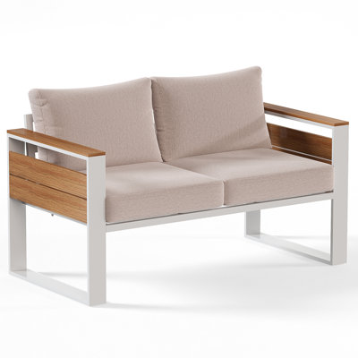 Aluminum Outdoor Loveseat, 2-Seat Patio Sofa With Olefin Cushions