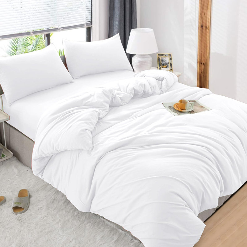 Premium 4-Piece Ultra-Soft Microfiber Duvet Complete Cover Set, White, Double Duvet Cover + 3 Additional Pieces