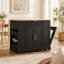 Chariot de cuisine 48,5 "de large cannelé avec armoire à poubelle et prise de courant, noir-1393909816