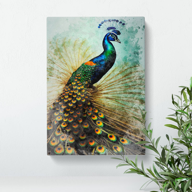 Peacock In Watercolour No.2 - Wrapped Canvas, 76cm H x 50cm W x 3cm D