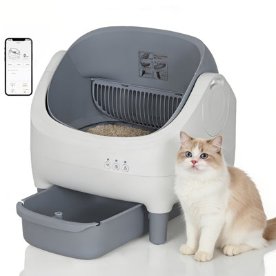 Open-Top Self Cleaning Cat Litter Box with App Control, 10.5L Sealed Waste Bin, 7-Layer Safety Sensors, Ultra-Quiet Automatic Litter Box
