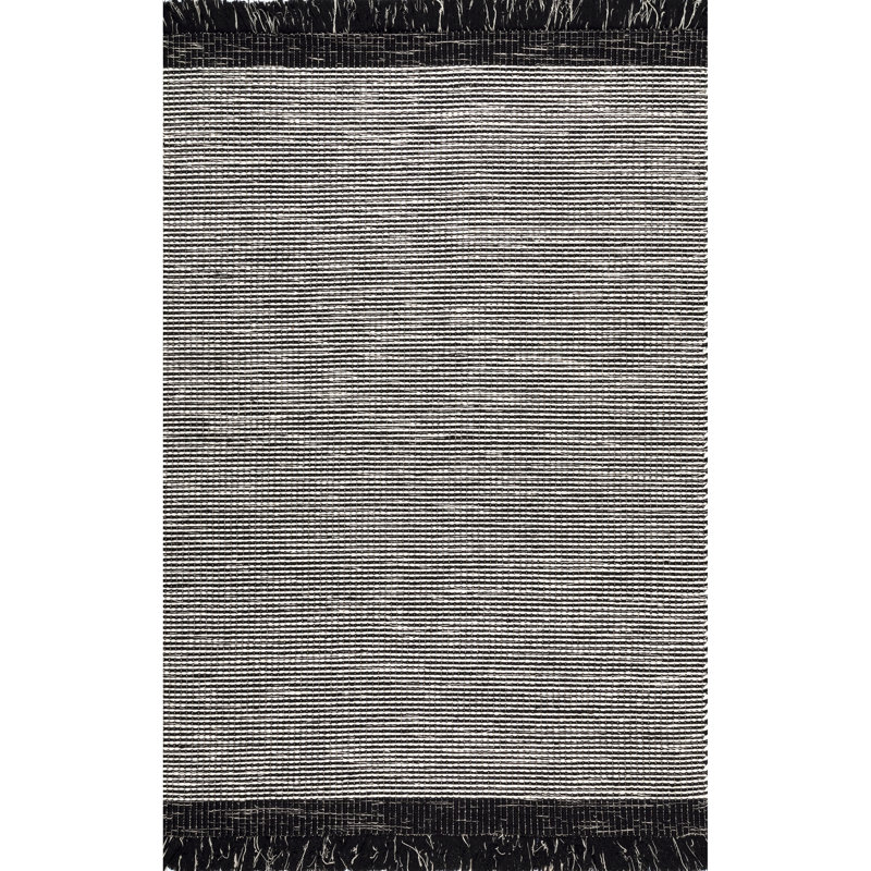 Tapis noir en laine / coton tissé à la main Silva, Rectangle 5 pi x 8 pi