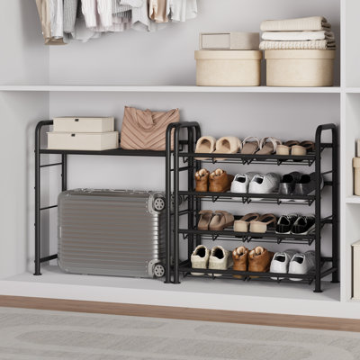 4-Tier Stackable Metal Shoe Rack, Black Wire Grid Shoe Organizer for 12-16 Pairs, Free Standing Shoe Storage Shelf for Entryway, Closet, Bedroom