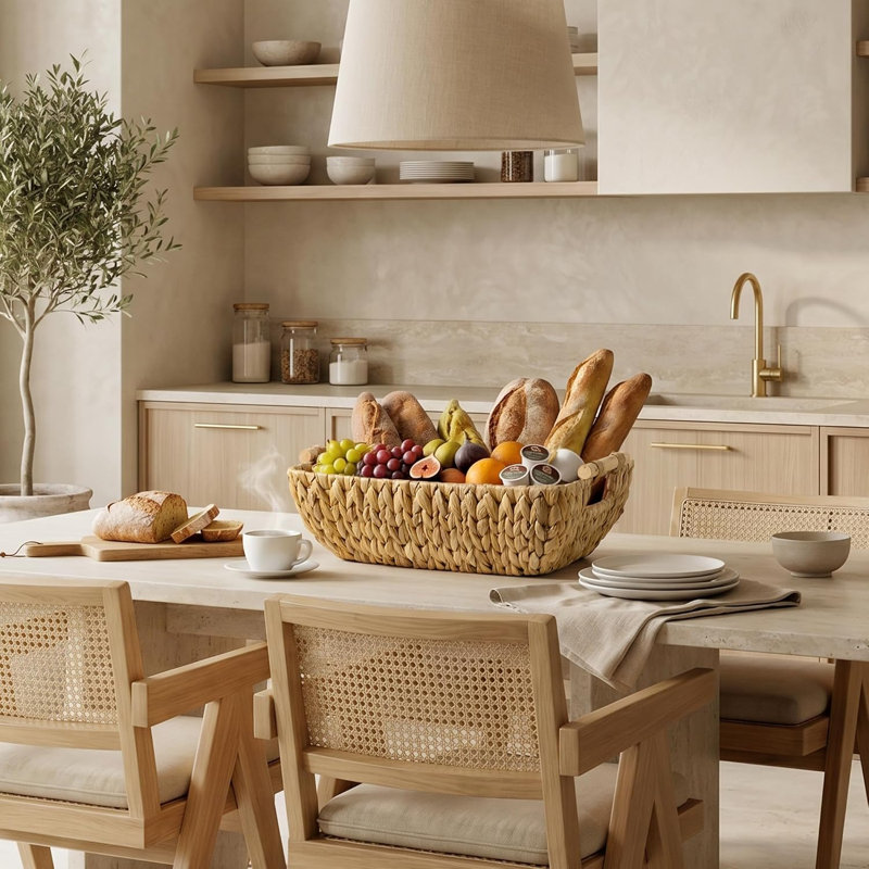 Hand-Woven Storage Baskets with Wooden Handles,2 Pack