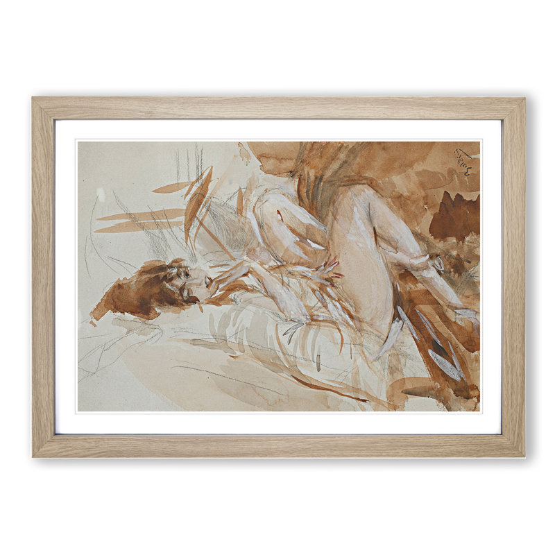 Reclining Lady by Giovanni Boldini - Picture Frame Painting, 27cm H x 36cm W x 2cm D, Oak Framed