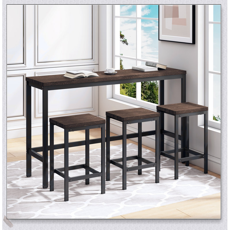 Ensemble de table de salle à manger de cuisine moderne avec 3 tabourets, assemblage facile, panneau de fibres à densité moyenne robuste et structure en métal durable