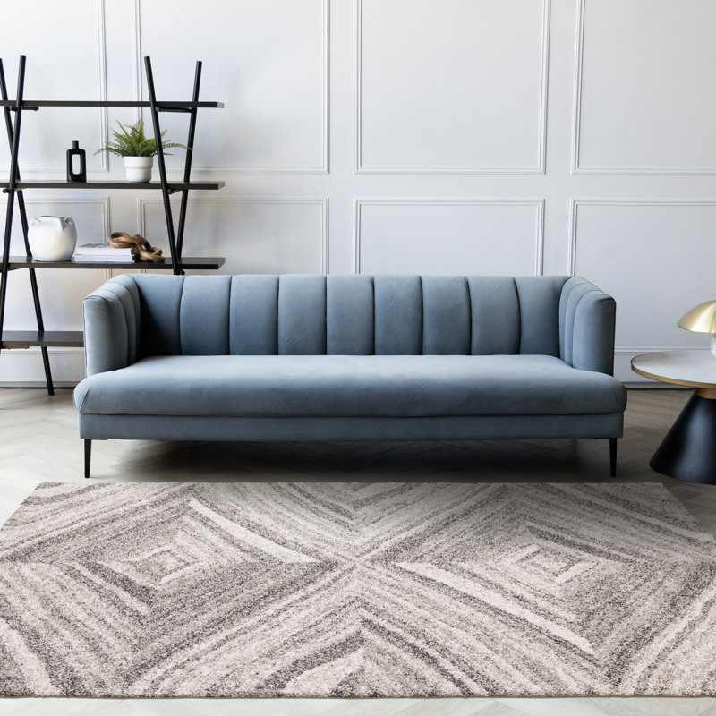 Tapis gris neutre à double losanges Defeo, Rectangle 5 pi 3 po x 7 pi 7 po