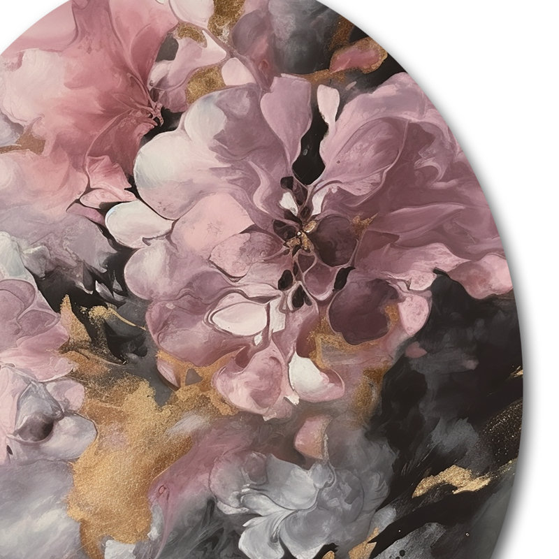 Pink Hydrangea Blooms - Hydrangea Round Wall Art on Metal, 29" H x 29" W x 1" D