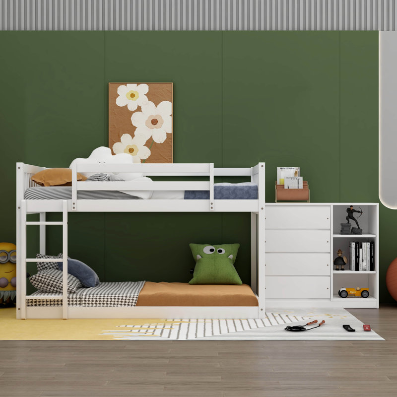 Lit superposé simple au-dessus de simple avec tiroirs Beihl Kids, Blanc