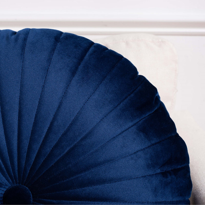 Navy Blue Round Tufted Accent Pillow with Polyfill
