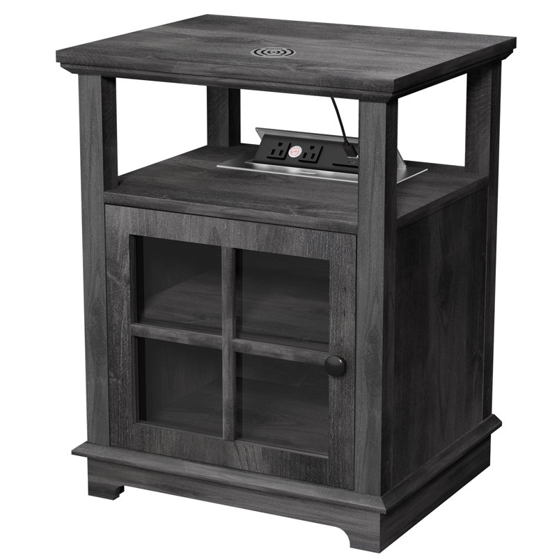 Table de bout haute de 24 po avec rangement et prises encastrées Cherelyn pour salon, table de chevet pour chambre à coucher, bureau