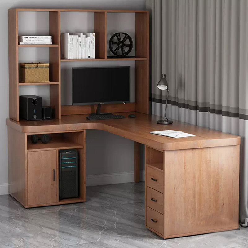 Bureau de direction en bois massif avec tiroirs Burlywood, Retour à gauche, H 72,83 po x l 62,99 po x P 47,24 po