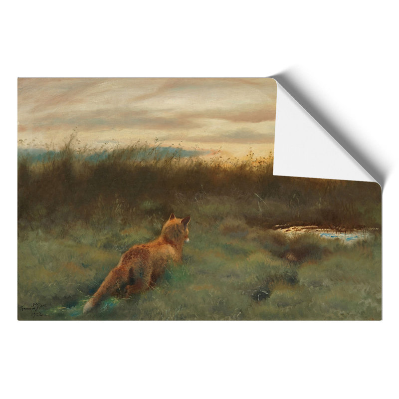 Fox And Duck by Bruno Liljefors - No Frame Painting, 42cm H x 59cm W x 0.1cm D