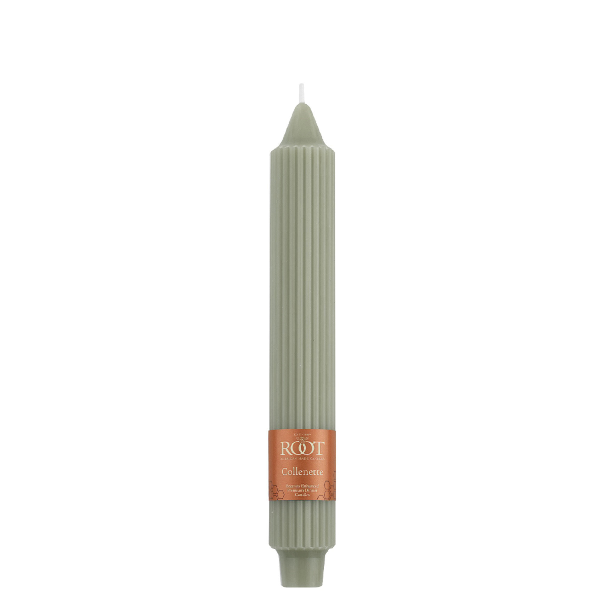 Grecian Collenette Unscented Taper Candle, 9" H x 1.25" W x 1.25" D, Sage Green