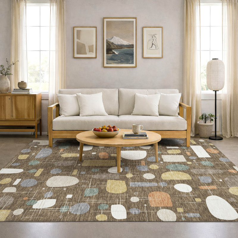 Premium Machine Washable Mayfield AMF2393 Geometric Rug, 10' x 14', Chocolate