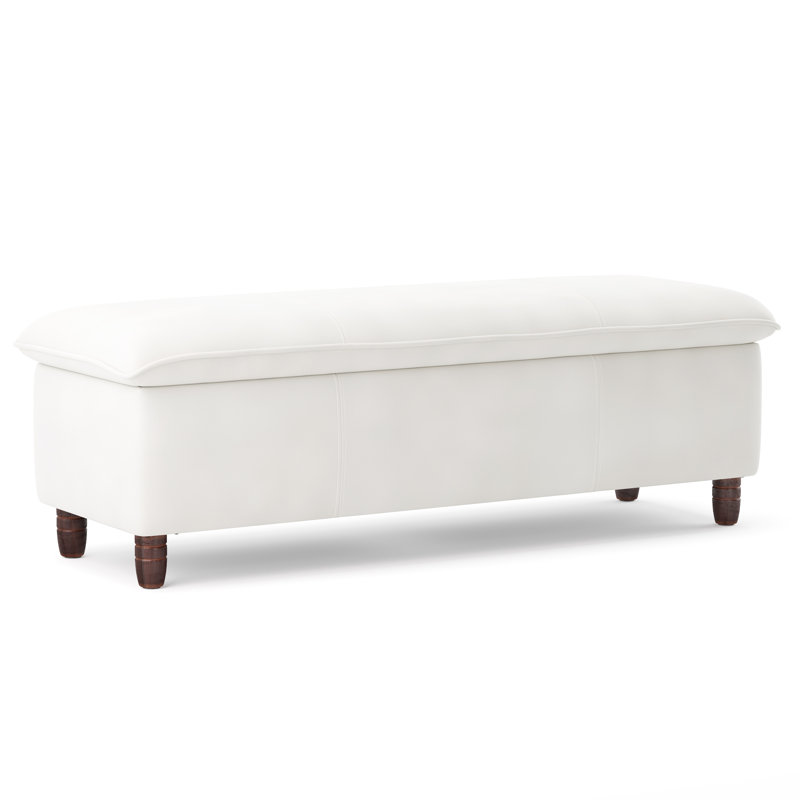 Breeanna Faux Leather Upholstered Storage Bench, White Faux Leather