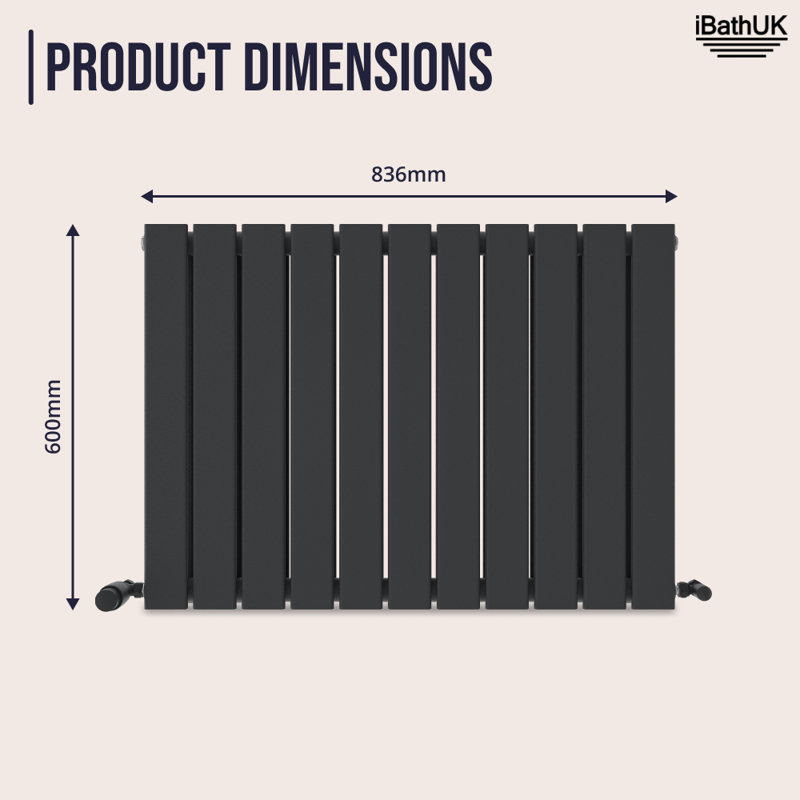 iBathUK Belgravia Horizontal Double Slim Flat Panel Radiator (KDW229), 60cm H x 83.6cm W x 6.9cm D, Grey