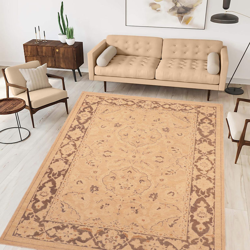 Tapis oriental brun clair en laine noué à la main 5 pi 11 po x 8 pi 6 po Baccio
