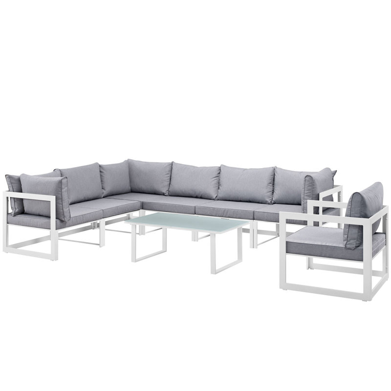 Fortuna 8 Piece Outdoor Patio Sectional Sofa Set, Gray, White/Ocean