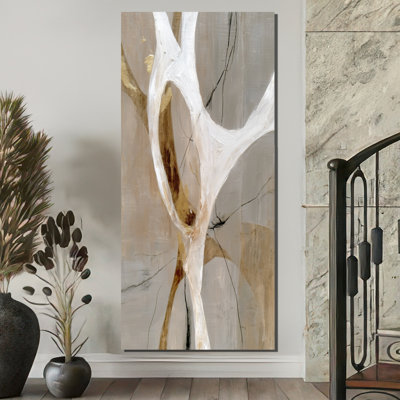 Gold White Abstract Modern Shapes - Abstract Shapes Wall Art For Living Room, Gold Modern Canvas Print