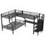 Lit simple superposé en L simple au-dessus d'un lit double avec mezzanine, garde-robe intégrée, bureau et charge USB, structure en métal