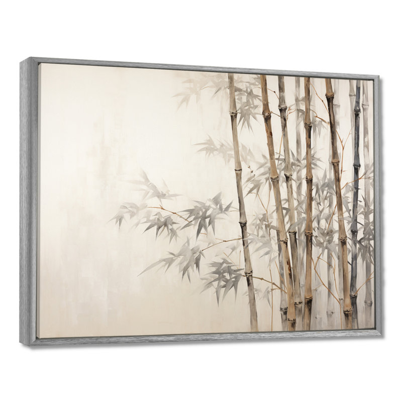 Beige minimalisme bambou sérénité IV - impression sur toile de bambou, H 34 po x l 44 po x P 1,5 po, Encadrement argenté