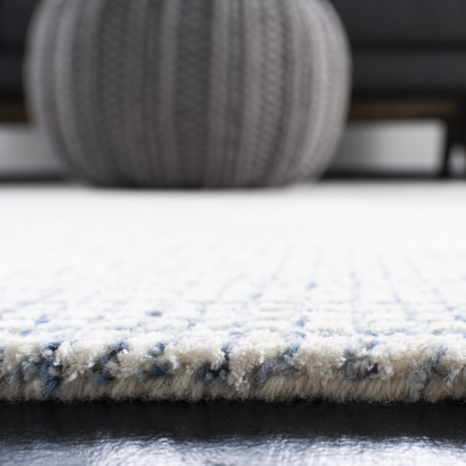 Rowe Ivory Blue Hand-Tufted Striped Rug, Square 10'