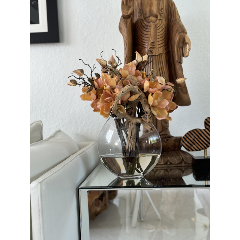 10" Moon Vase With White Magnolias	, Peach