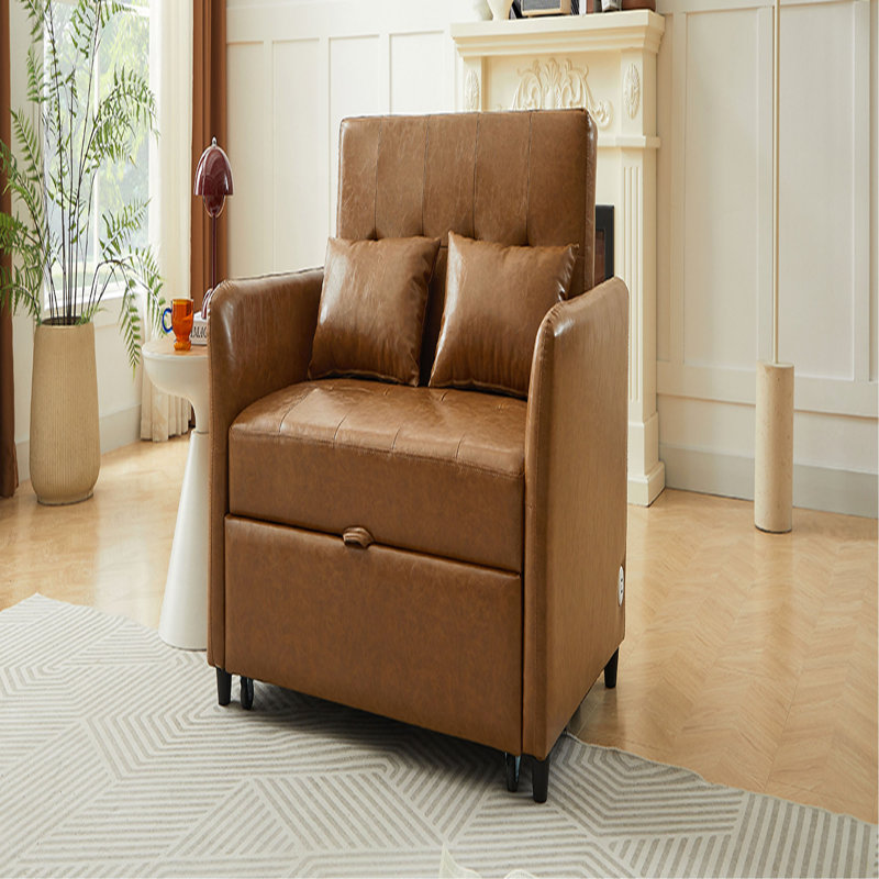 Fauteuil convertible surdimensionné de 51,57 po avec trois ports USB pour petit espace, Similicuir brun