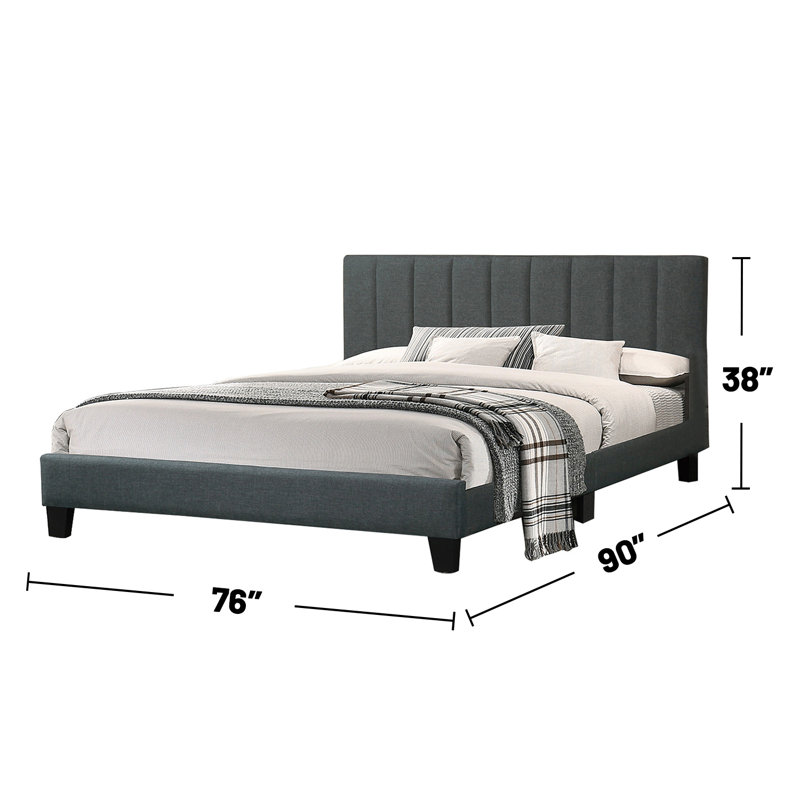 Gray Upholstered California King Bed with Tufted Headboard