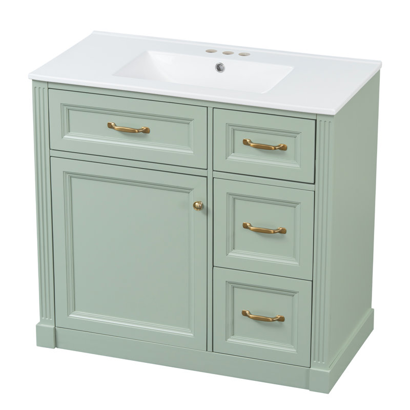 Meuble-lavabo simple autoportant vert 36 po avec lavabo et rangement en céramique, Green