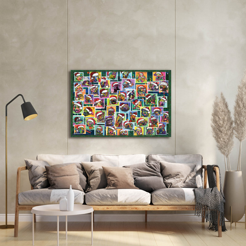 Art mural en verre Winston Porter «Santa Hat Animal Stamps» par Dean Russo, H 24 po x l 36 po x P 0,2 po