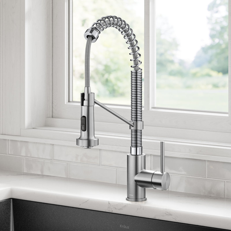 KRAUS Bolden Commercial Style 2-Function Single Handle Pull Down Kitchen Faucet, Spot Free Stainless Steel/Chrome
