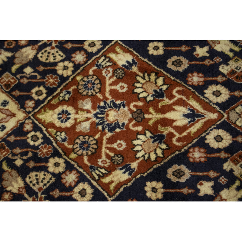 Tapis bleu marine foncé en laine noué à la main de conception unique 6 pi x 9 pi années 1980 Ferra