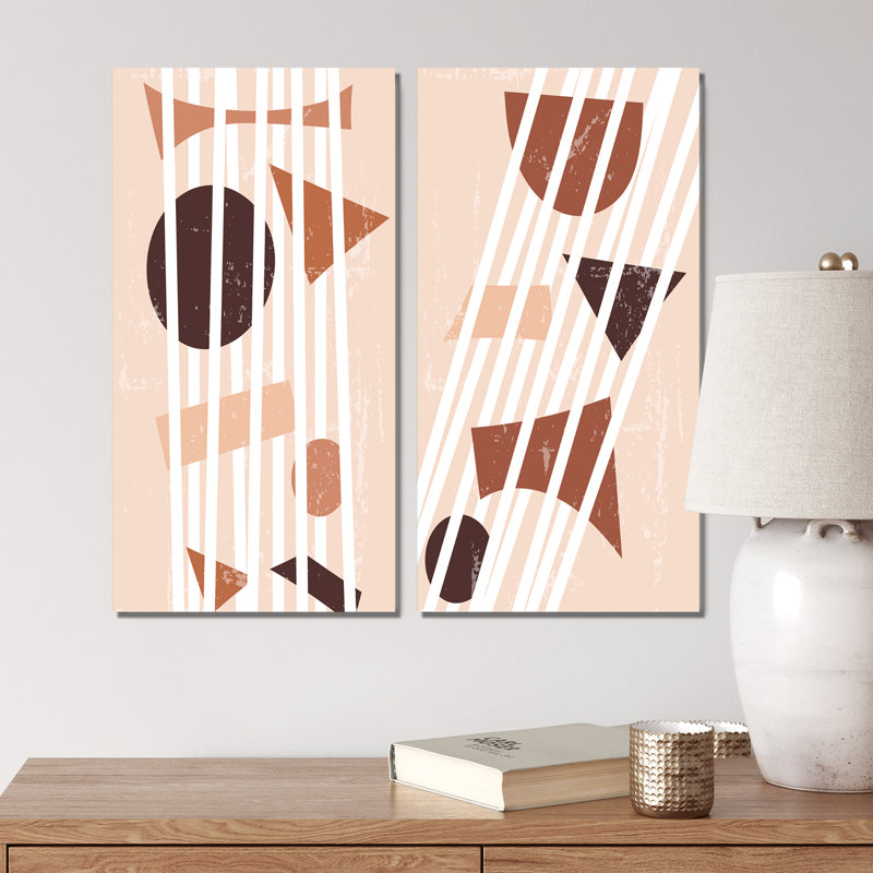 «Minimal Abstract Geometric in Earth Tones I», ensemble de 2 impressions, Toile tendue, H 20 po x l 24 po x P 1 po