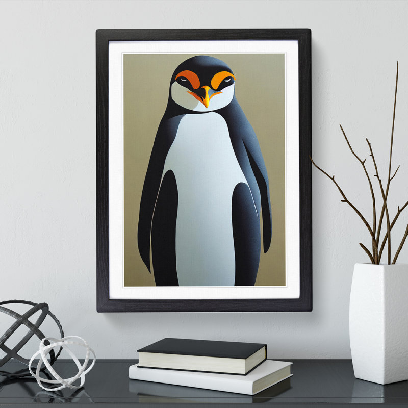 XV1022-3763X Resting Penguin - Print, Black Framed, 66cm H x 48cm W, White