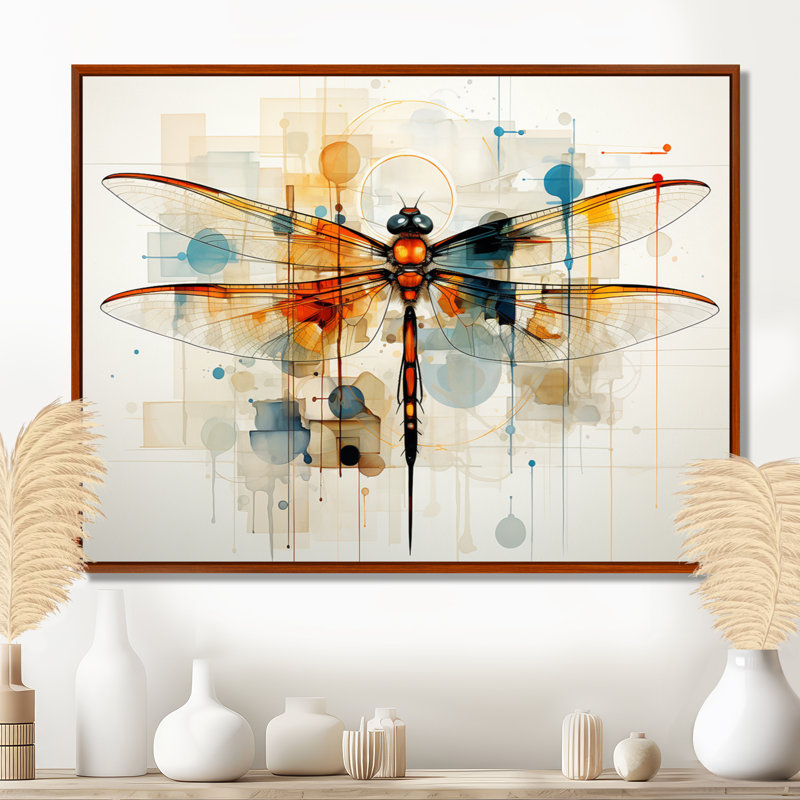 Libellule en teck vol éthéré géométrique - Libellule, art mural, H 16 po x l 32 po x P 1 po, Cadre flottant brun
