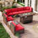 Caradog Wicker 6 - Person Patio Conversation Sets with Cushions Coffee Table and Fire Pit