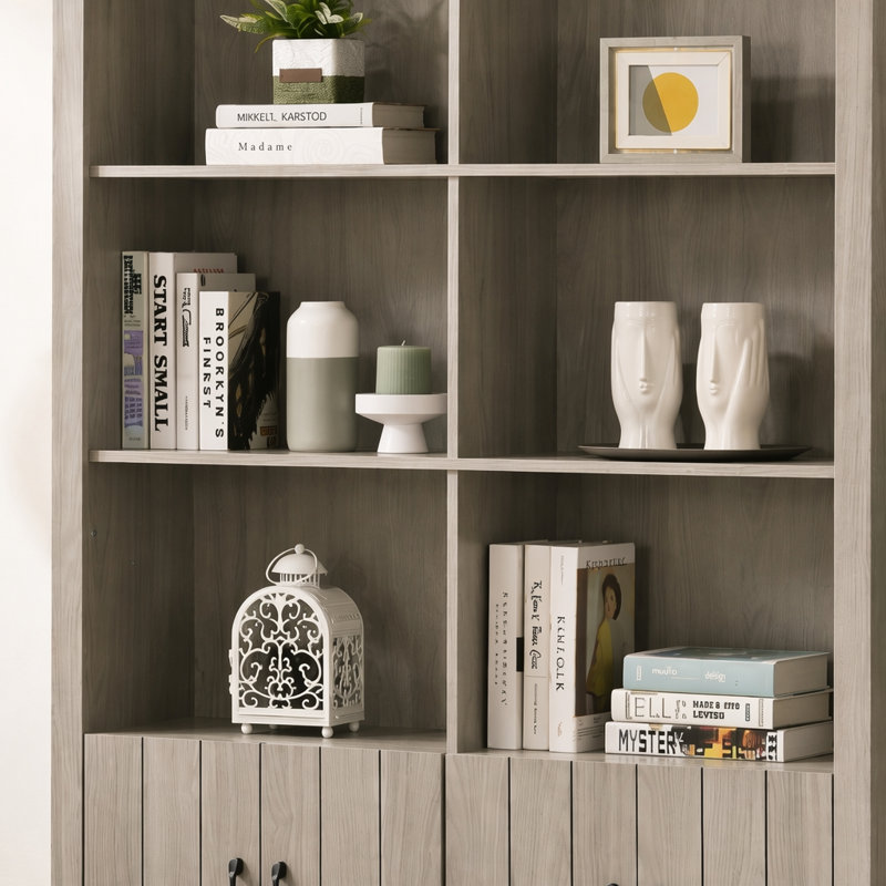 47"W Bookcase Shelf with Cabinet Doors