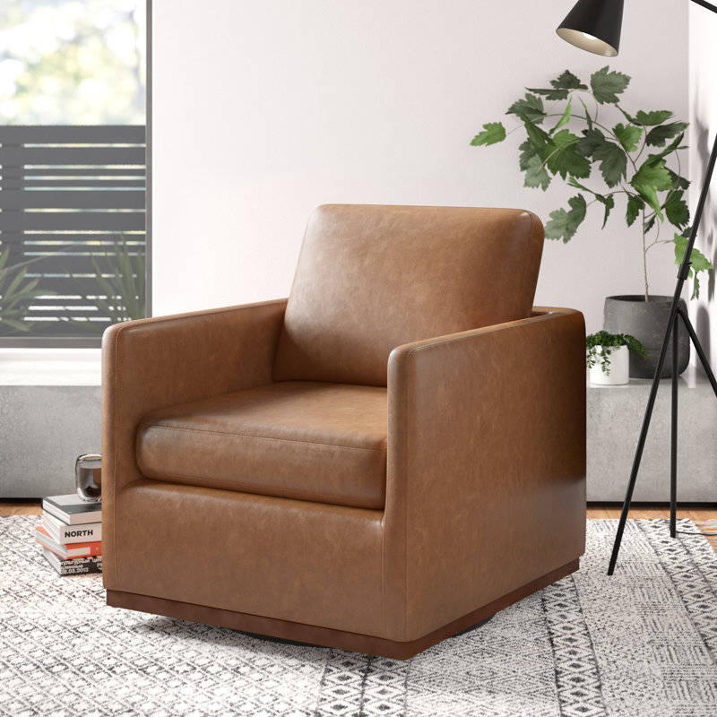 Fauteuil pivotant large Assiatou, Similicuir grainé brun selle